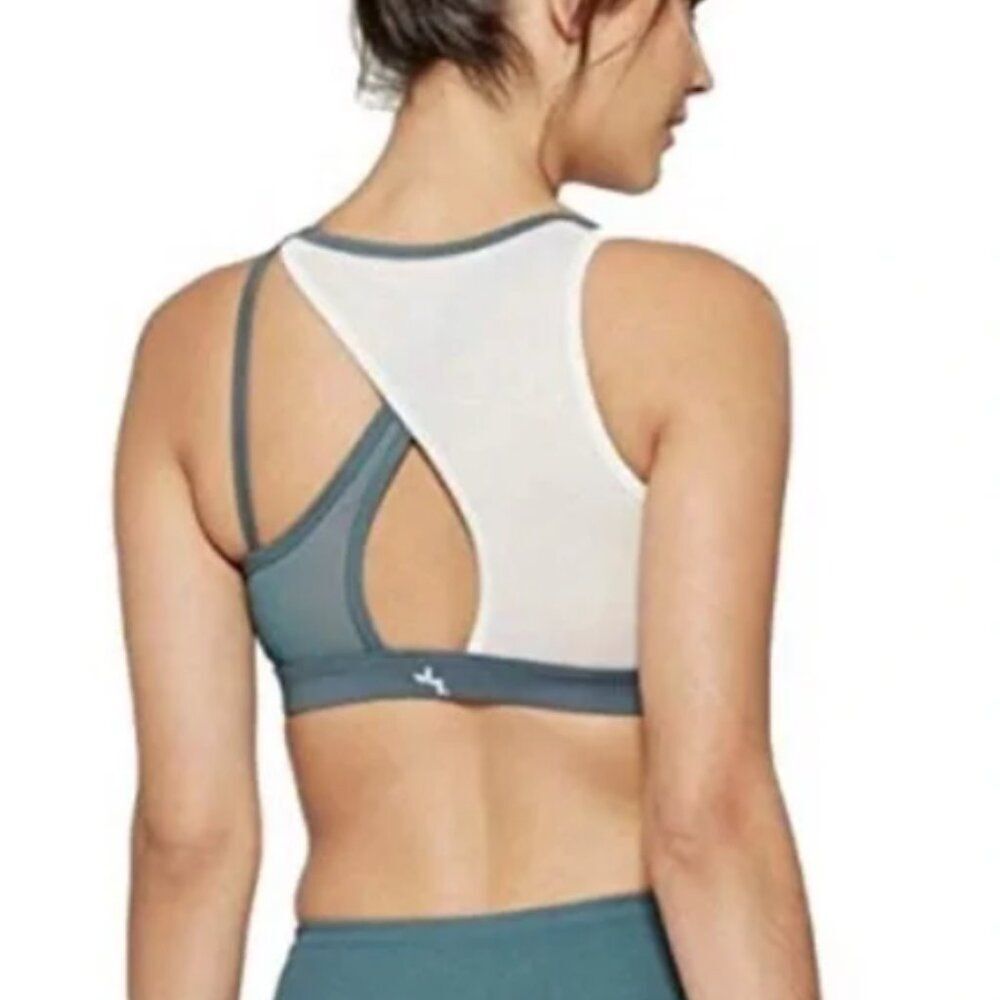 JOYLAB Size Medium Team White Asymmetrical Mesh Back Sports Bra Athleisure Yoga